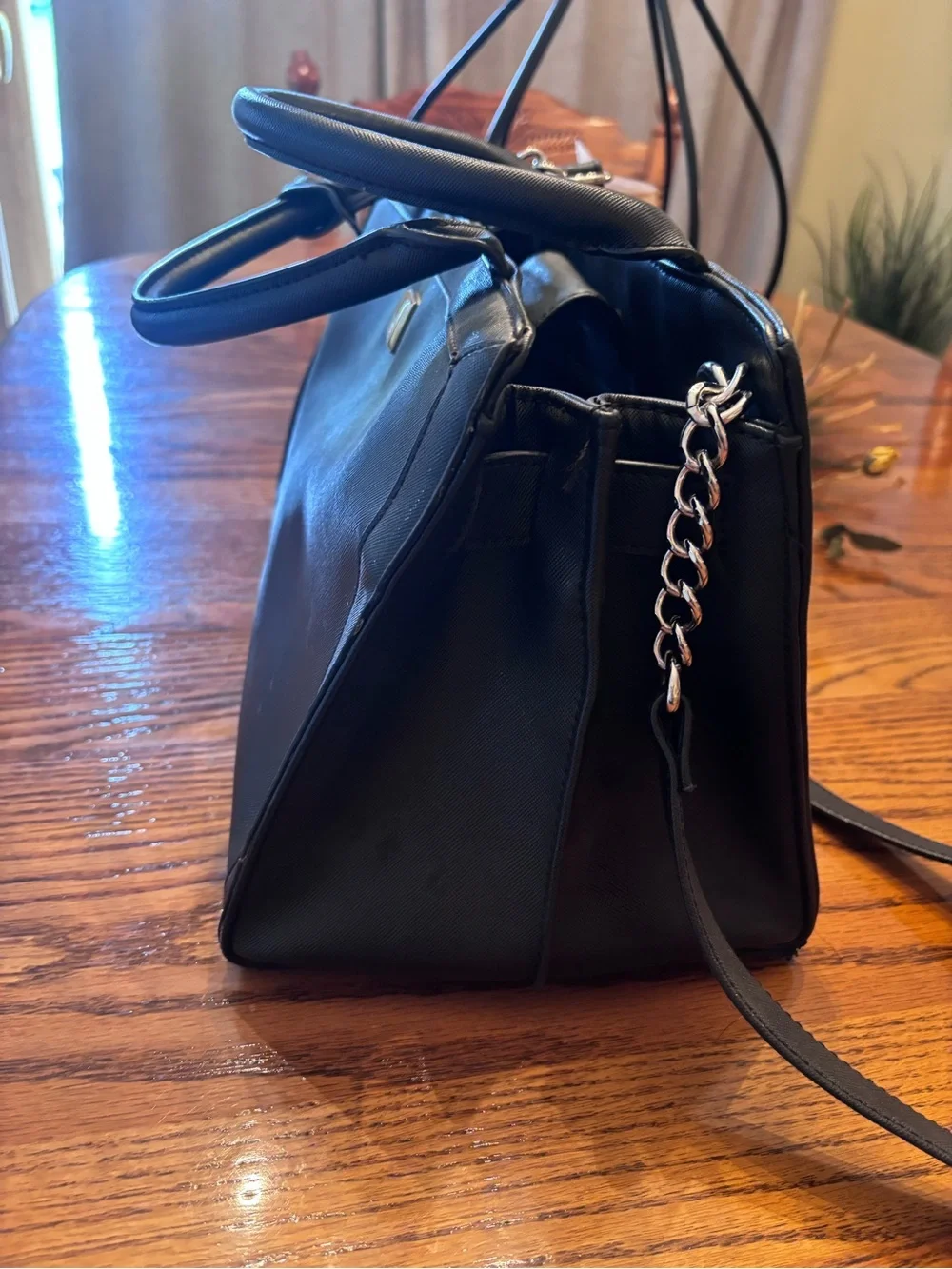Nine West Black Structured Satchel with Top Handles